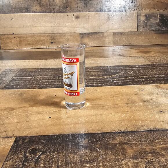 Stolichnaya Russian Vodka Double Glass 4 1/4” High Weighted Red White Gold Logo - Picture 3 of 3